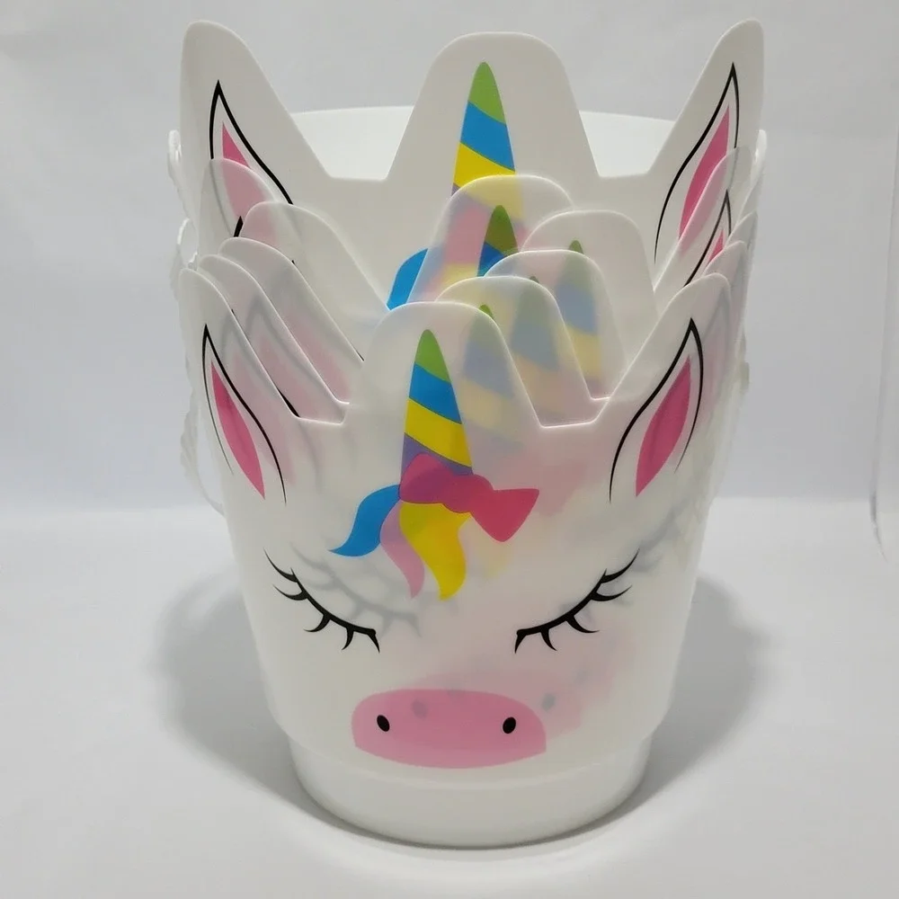 Unicorn Plastic Halloween Trick or Treat Bucket Easter Pail with Handle set of 6